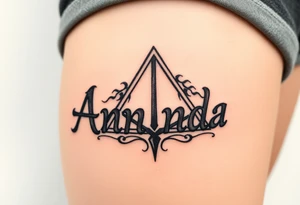 Amanda name with Harry Potter deathly hallows tattoo idea