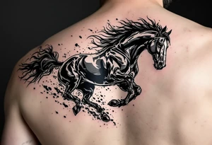 A wild black horse running across the ribs, capturing untamed and fierce freedom. tattoo idea