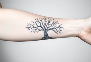 Family tree with roots covering entire forearm tattoo idea