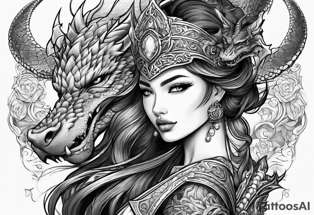 warriors princess with dragon partner tattoo idea