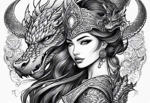 warriors princess with dragon partner tattoo idea