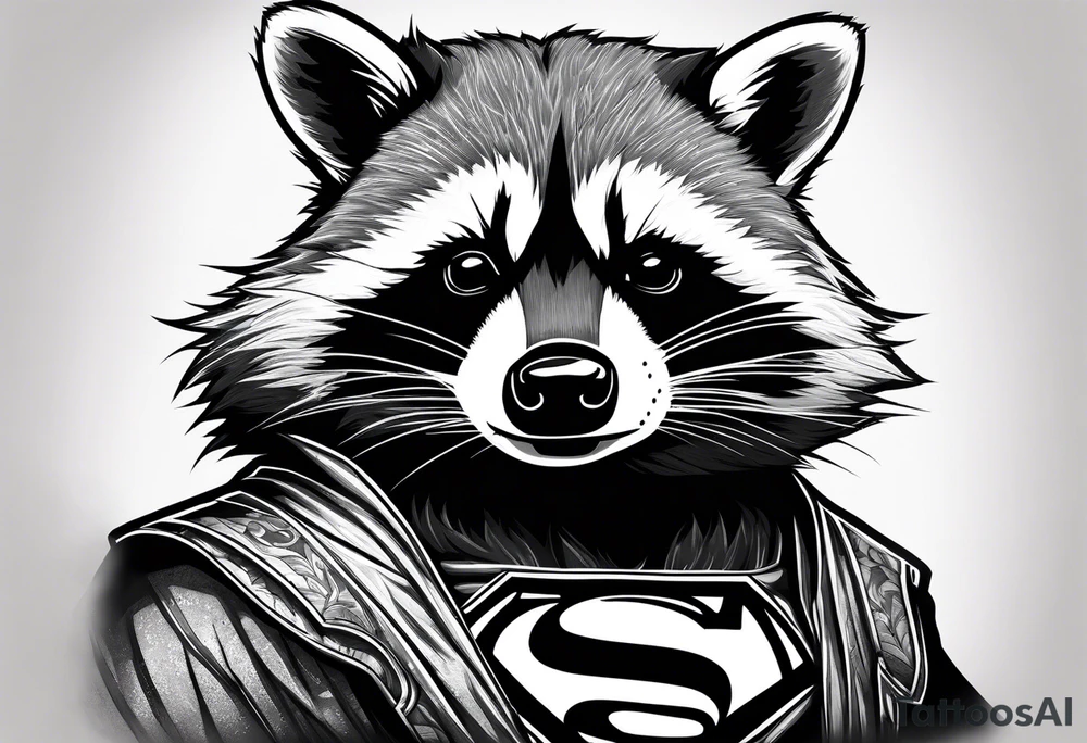raccoon wearing a Superman t-shirt tattoo idea