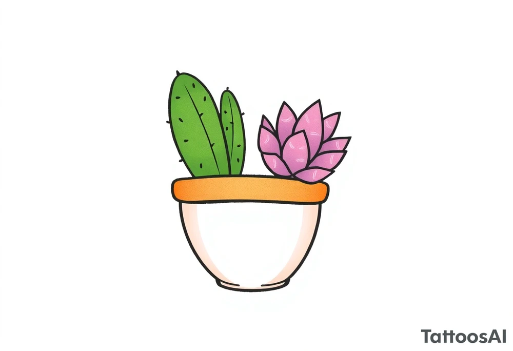 cute cacti and succulent in a pot tattoo idea