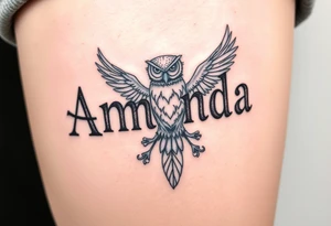 Amanda name with Harry Potter deathly hallows and owl tattoo idea