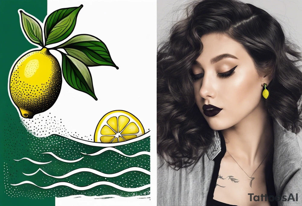 A lemon-Buoy with a green leaf-flag bobs on choppy waves tattoo idea