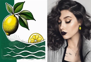 A lemon-Buoy with a green leaf-flag bobs on choppy waves tattoo idea