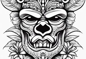 Hawaiian tiki with flowers tattoo idea