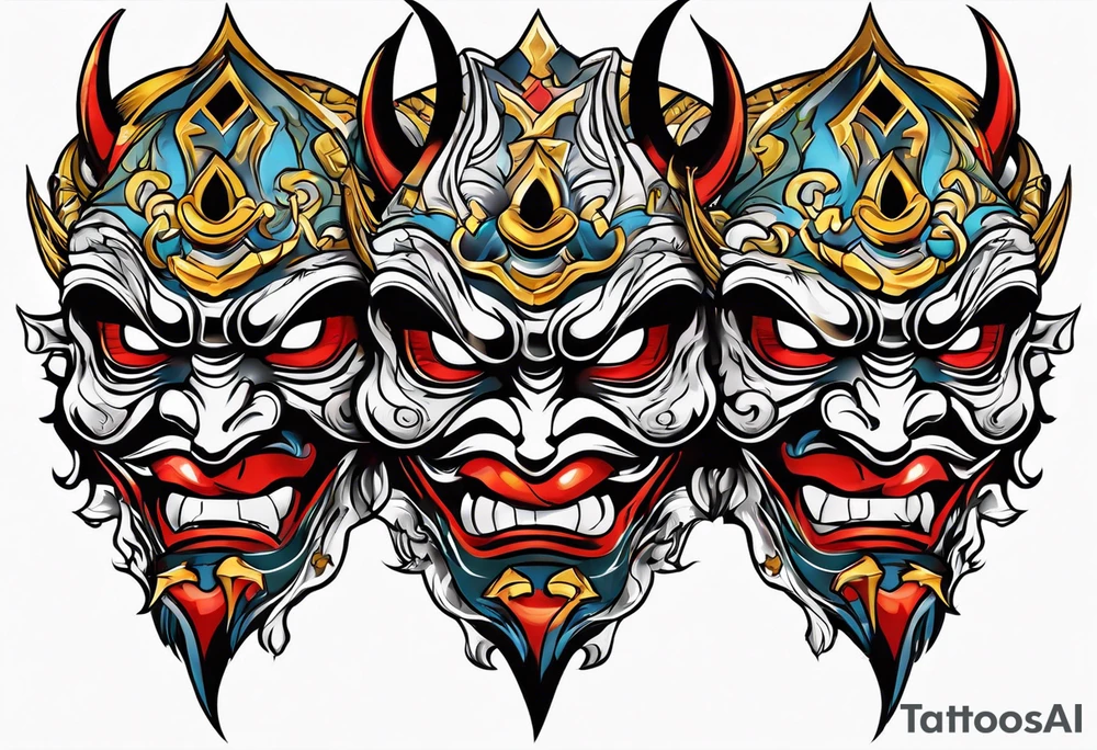 Protection against evil Oni mask tattoo idea