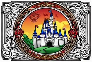 disney world castle with mickey mouse, martial arts, celtic symbol for family tattoo idea