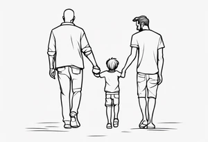 father and son walk away holding hands, one line tattoo idea