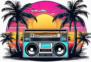 1980'S BOOM BOX MIAMI VICE STYLE, BEACH , PALM TREES, MUSIC NOTES tattoo idea