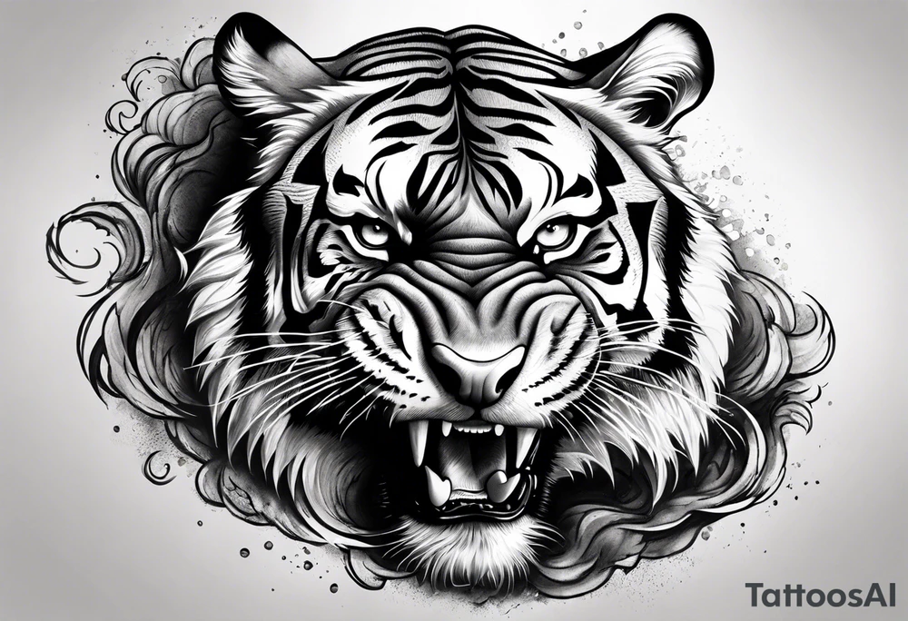 Realistic shading Fierce tiger roaring tattoo idea