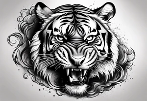 Realistic shading Fierce tiger roaring tattoo idea