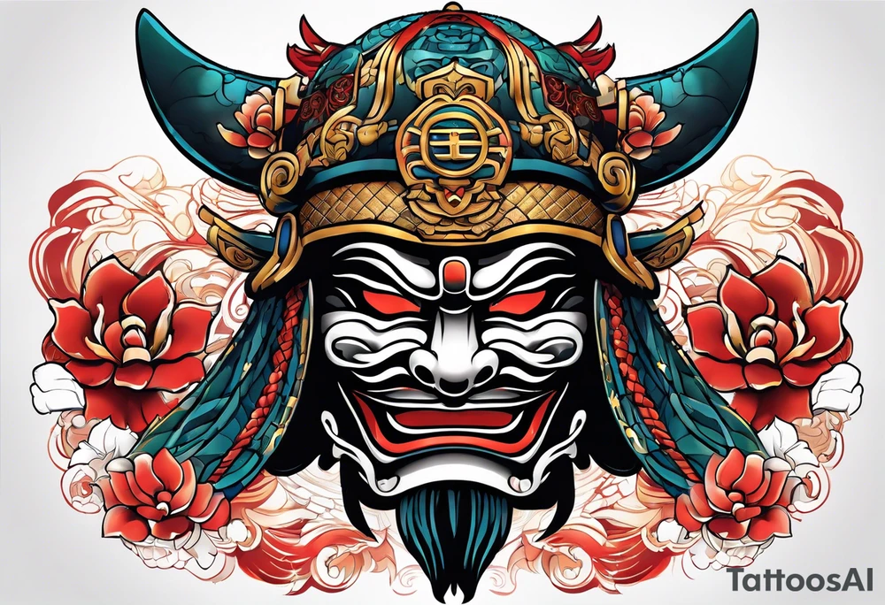 a Japanese style mask or helmet with samarui tattoo idea
