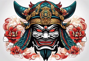 a Japanese style mask or helmet with samarui tattoo idea