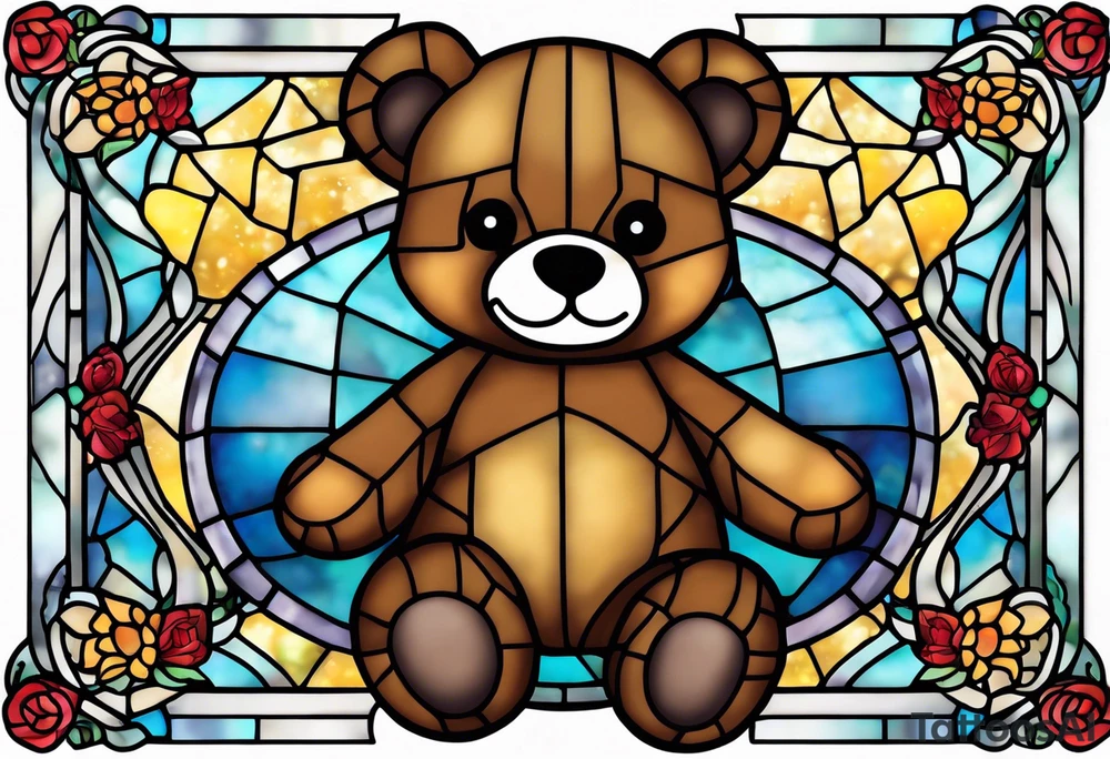 Teddy bear stained glass tattoo idea