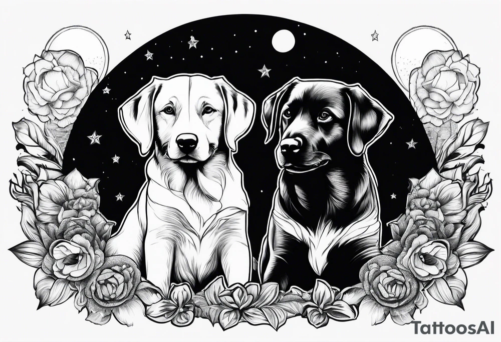 Blacked out dogs under moon tattoo idea