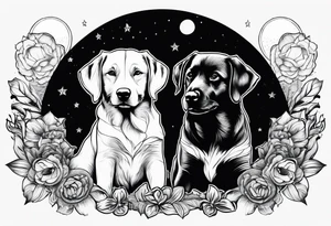 Blacked out dogs under moon tattoo idea