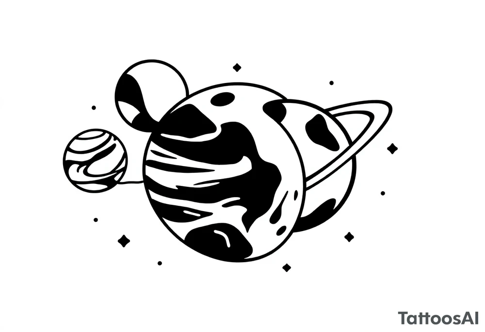 Cute cartoony planets tattoo idea