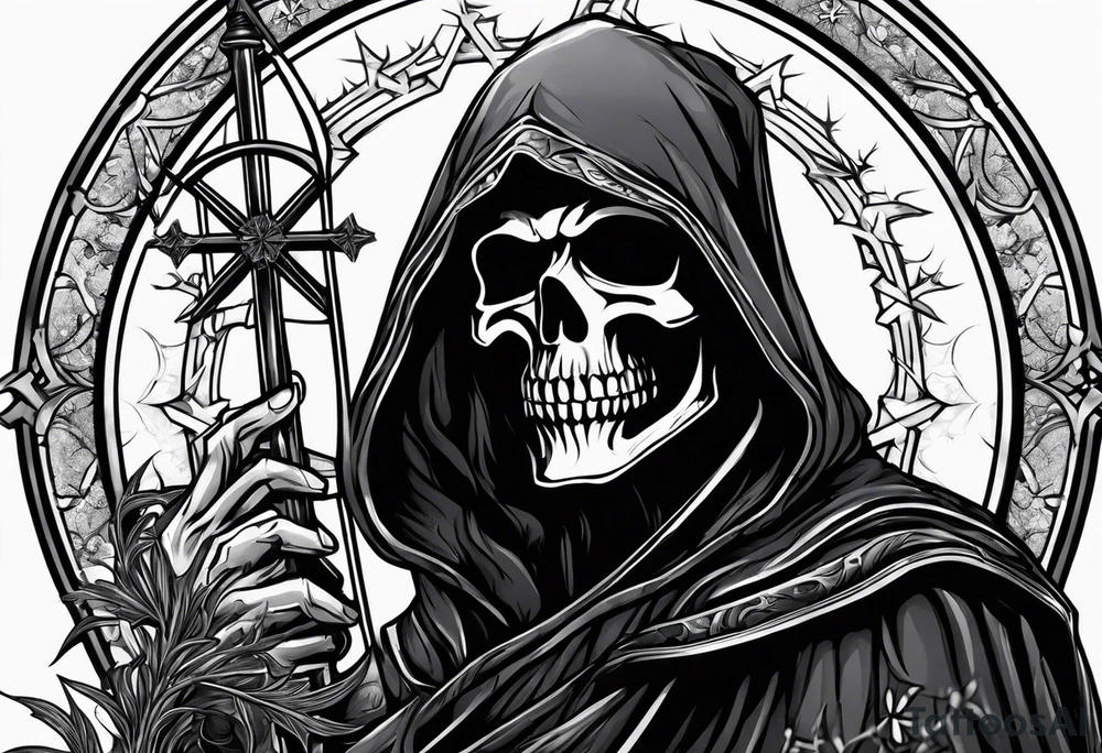 Grim reaper holding a snow flake tattoo idea