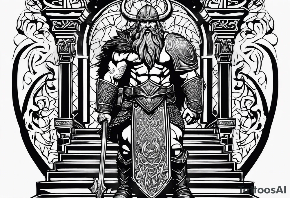 The Viking is standing at the bottom of the stairs to the valhalla. tattoo idea