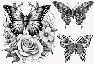 Butterfly wrap tattoos with large centre piece with moon and floral theme tattoo idea
