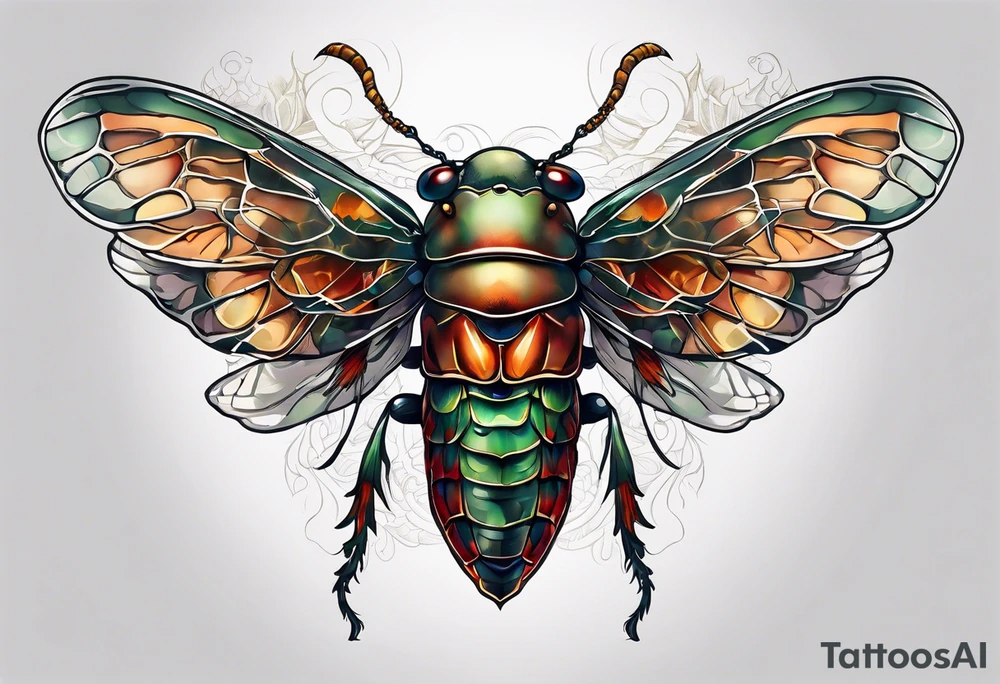 cicada with human skull tattoo idea