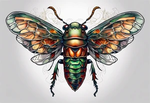 cicada with human skull tattoo idea