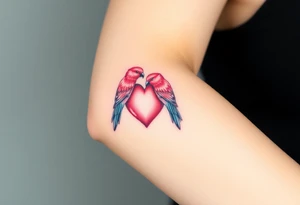 dainty sacred heart with two pink galah birds tattoo idea