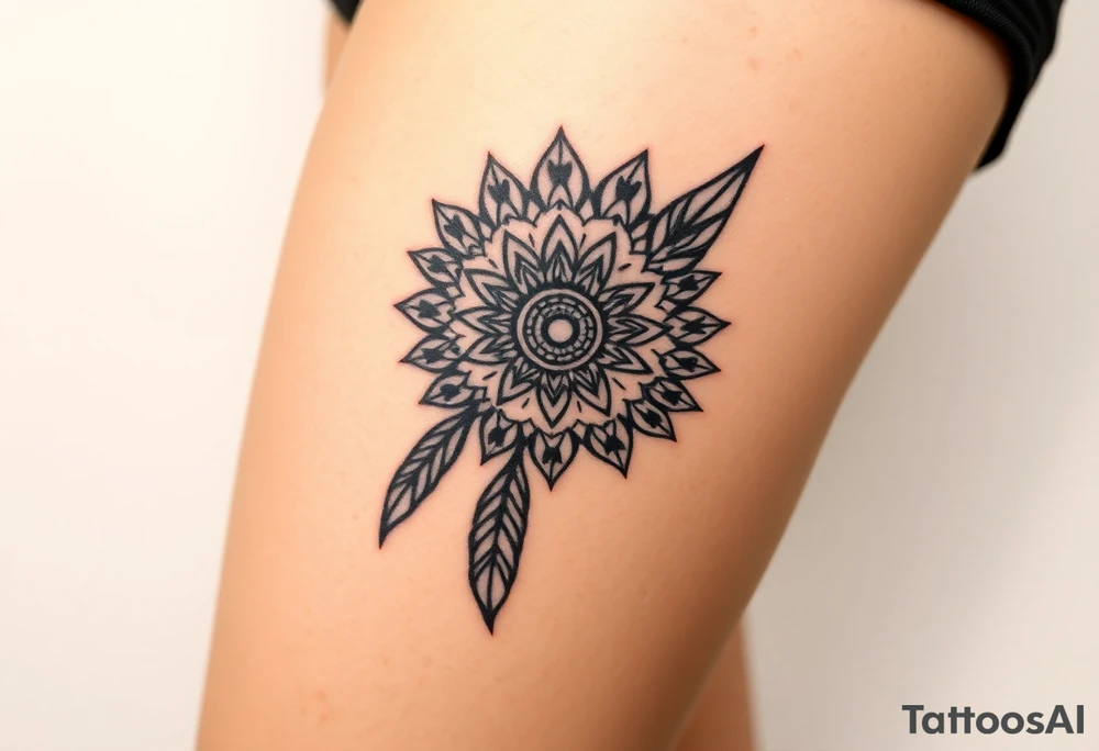 spiritual feather indian mandala shaman tattoo idea