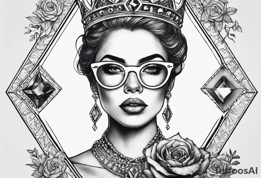 Diamond queen with glasses spooky beauty tattoo idea