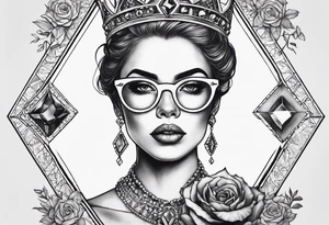 Diamond queen with glasses spooky beauty tattoo idea