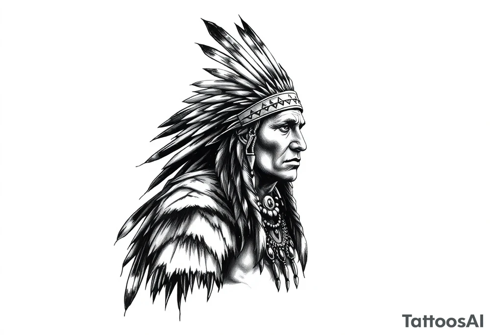 Lone Native American warrior in nature tattoo idea