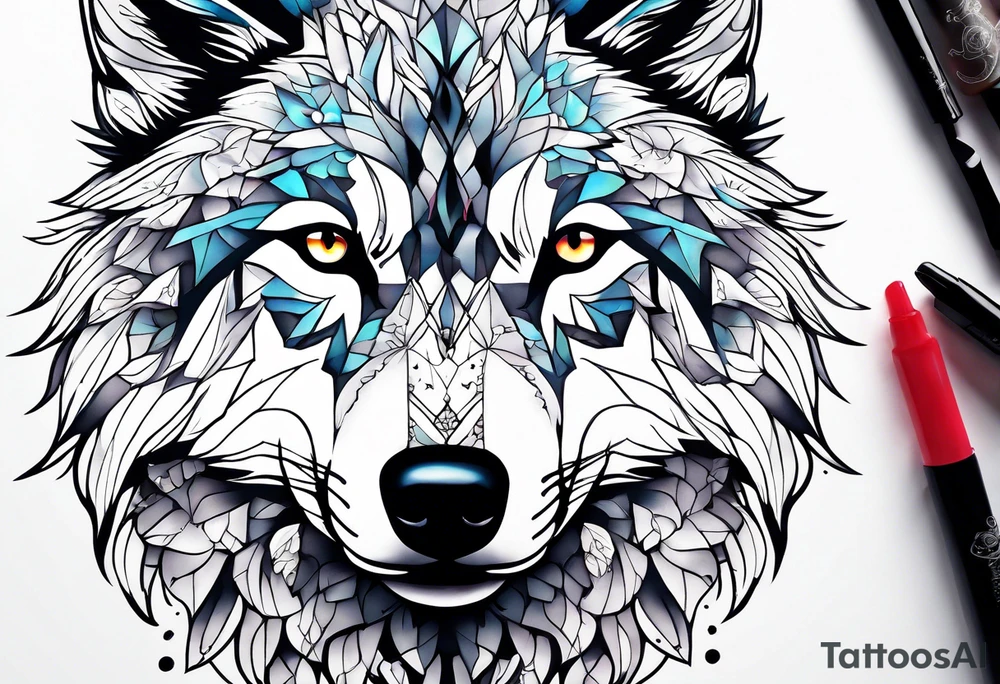 Constellation, animal wolf snow , géométric , flower tattoo idea