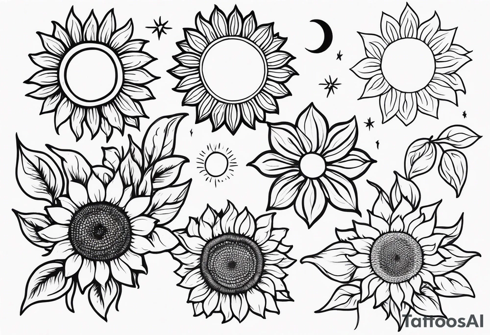 Sunflowers sun and moon tattoo idea