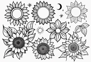 Sunflowers sun and moon tattoo idea