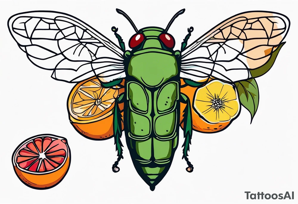 Neo traditional Cicada and fruit tattoo idea
