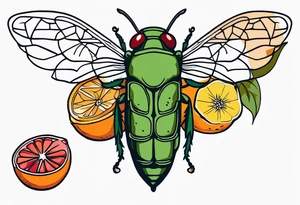 Neo traditional Cicada and fruit tattoo idea