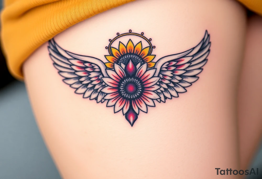 2 of clubs, sunflower, wings, or halo tattoo idea
