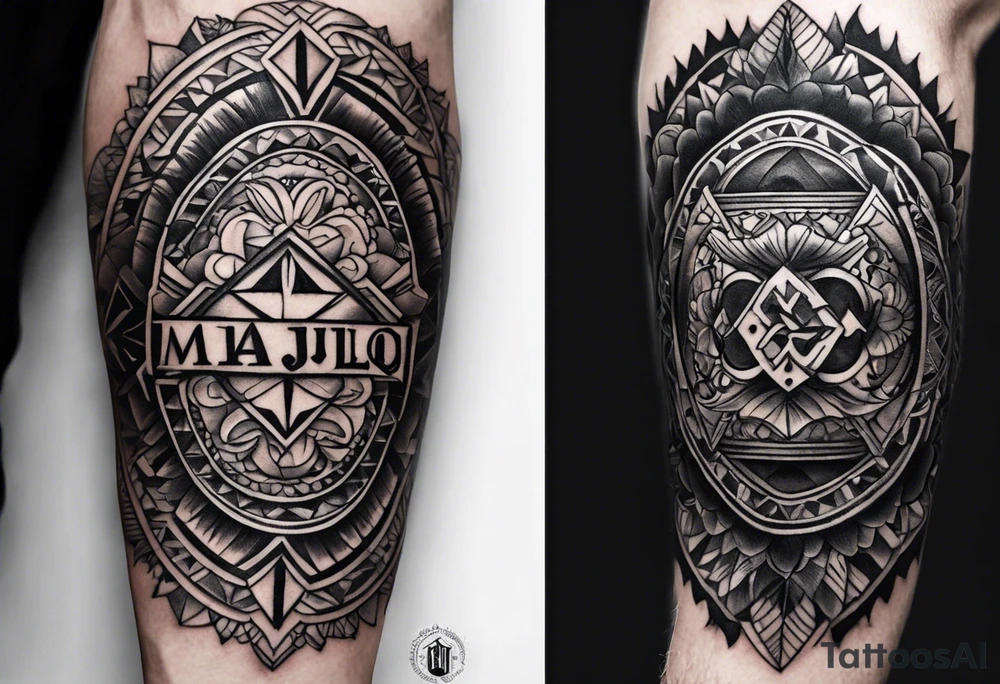small tattoo on the forearm of a man with the initials MLJ, date of birth 22/09/22 in the style of a moluccan tattoo tattoo idea