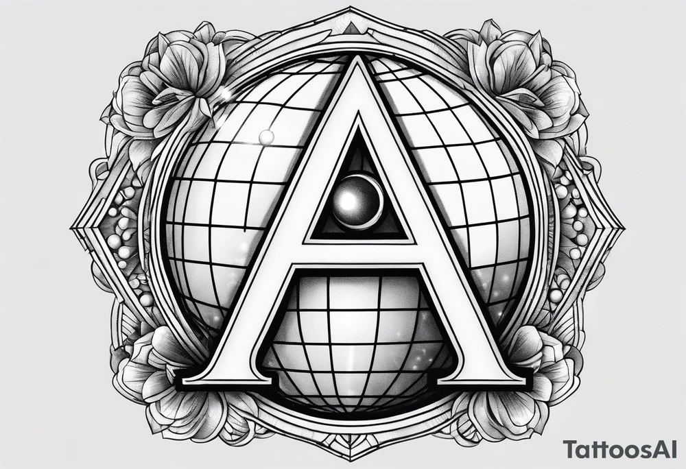 Illuminated letter A With disco ball theme tattoo idea