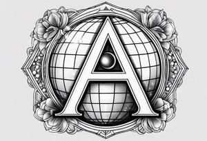 Illuminated letter A With disco ball theme tattoo idea