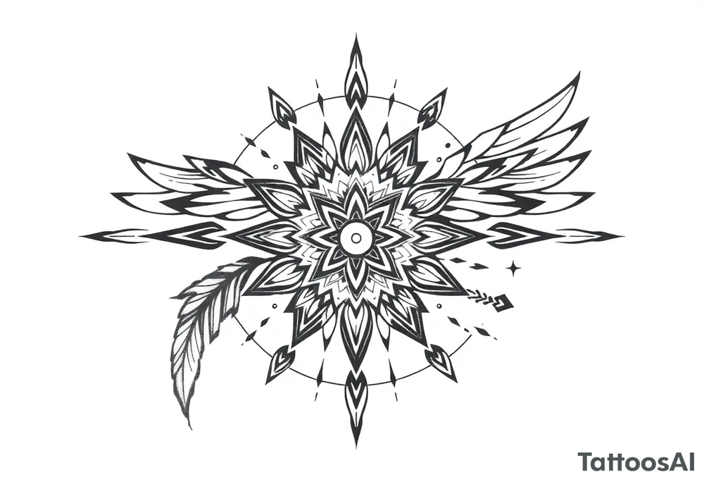 big spiritual feather indian mandala shaman tattoo idea