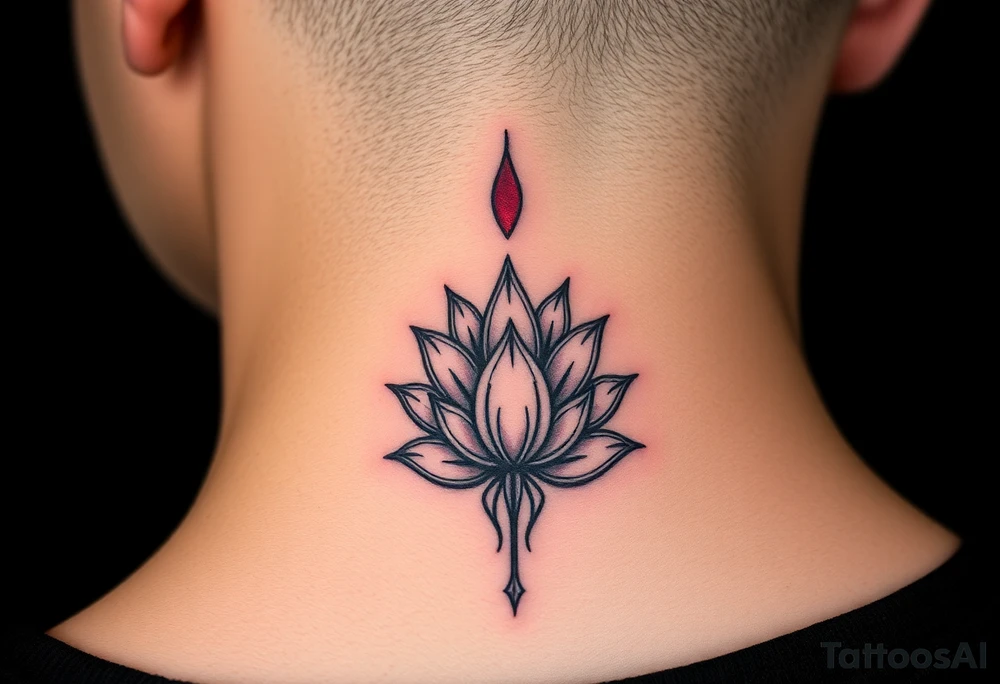 Eternity in red going down with lotus tattoo idea