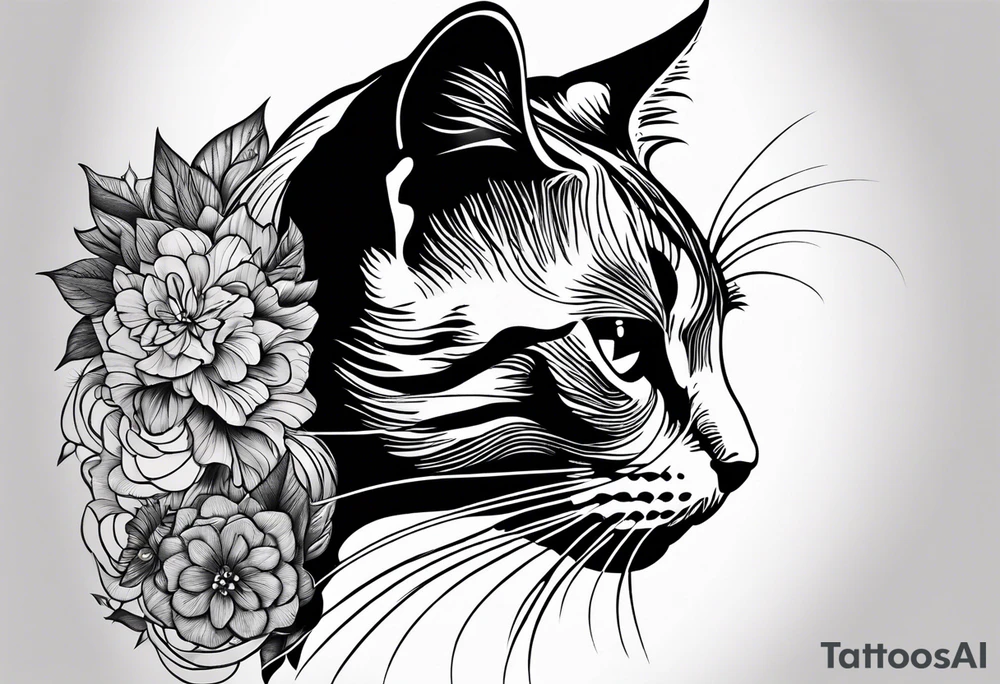 left side profile of a cat face tattoo idea