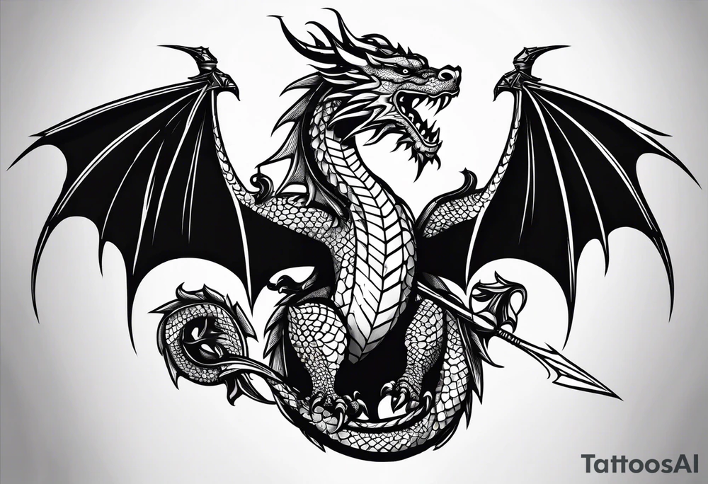 Welsh dragon clutching 3 spears. tattoo idea