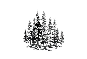 Coniferous forest trees in blackvand gray tattoo sleeve tattoo idea