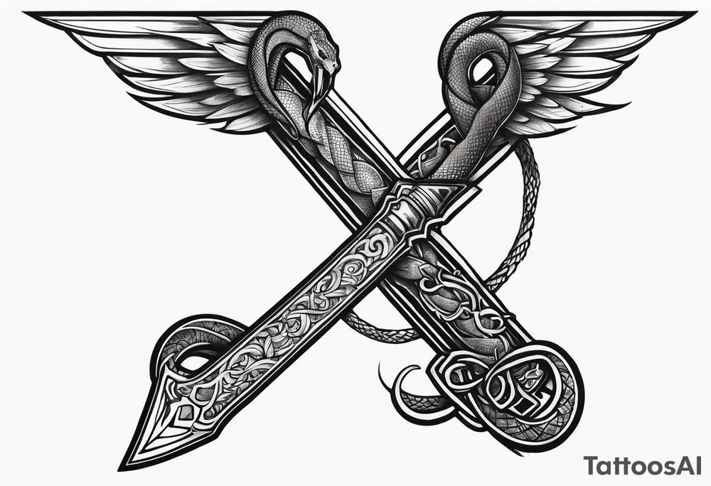 Snake wrapped around a sword with wings on the side tattoo idea