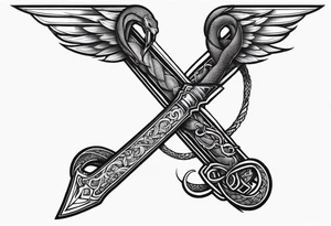 Snake wrapped around a sword with wings on the side tattoo idea