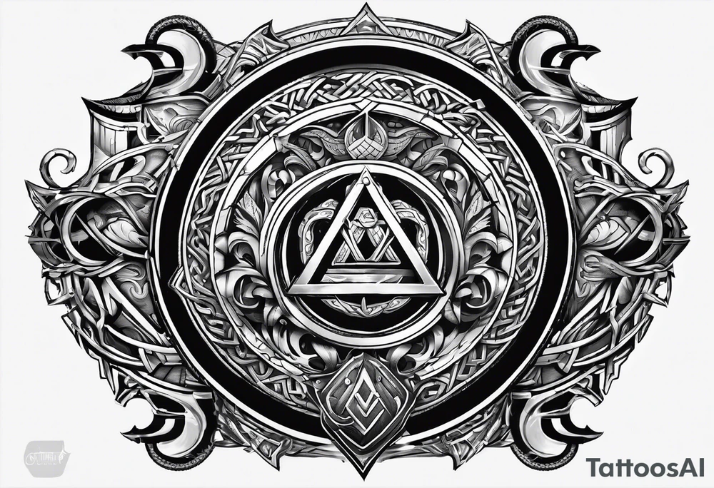 Valhalla  round 
shield axe sword valknut tattoo idea